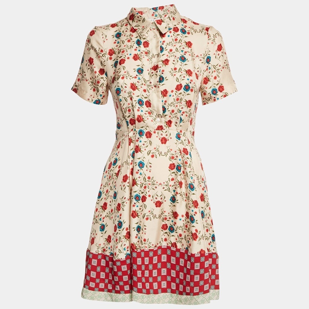 Sandro Ayeon Floral-Print Cutout Mini Dress US 6 FR 38 short sleeve A-line silk - Picture 4 of 16
